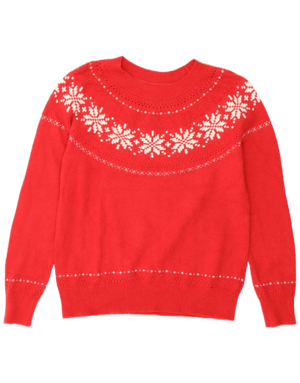 Fat Face Damen-Pullover mit U-Boot-Ausschnitt, UK 12, Mittelrot, Fair-Isle-Baumwolle