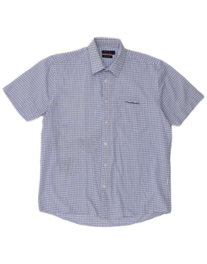 Pierre Cardin Herren-Kurzarmhemd mit normaler Passform, großes blaues Gingham-Muster