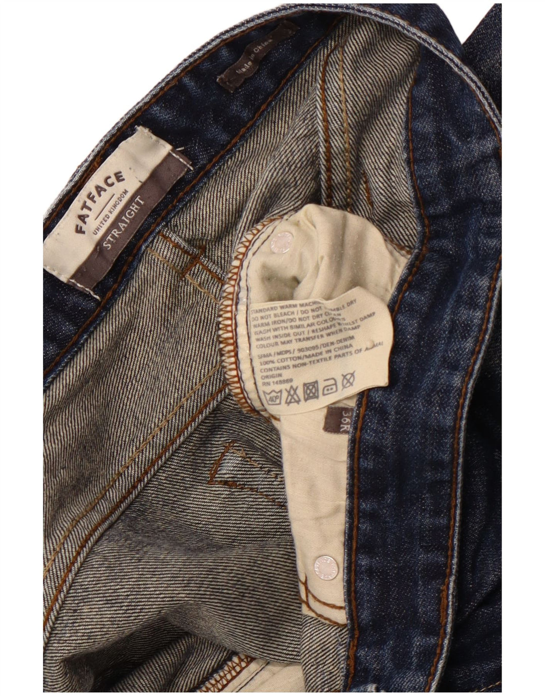 FAT FACE Herren Acid Wash Regular Fit Straight Jeans W36 L31 Blaue Baumwolle