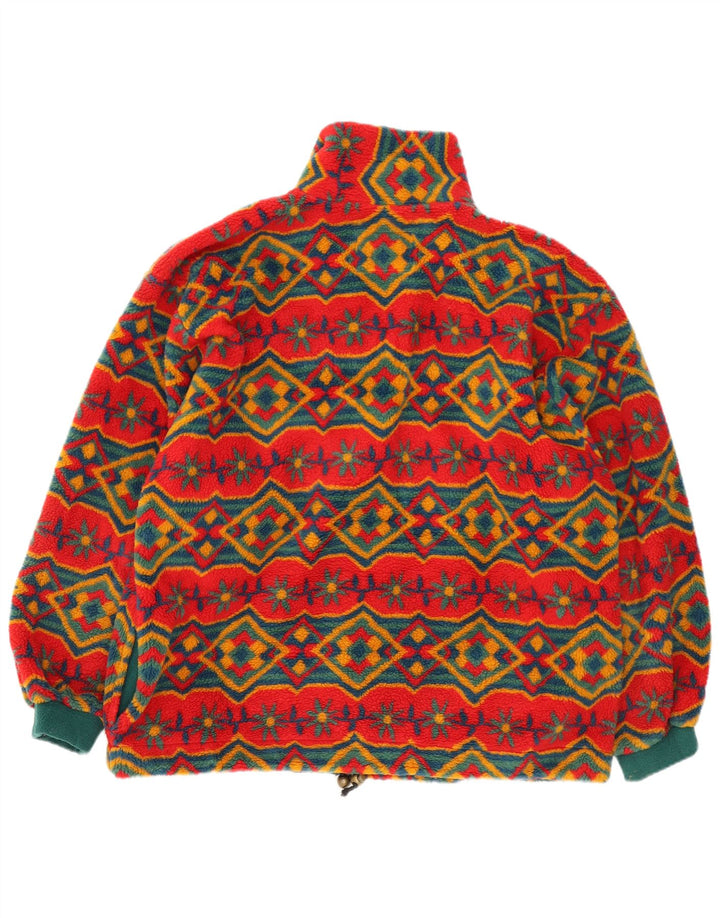 Vintage Damen Übergroße Fleecejacke UK 18 XL Rot Geometrisch