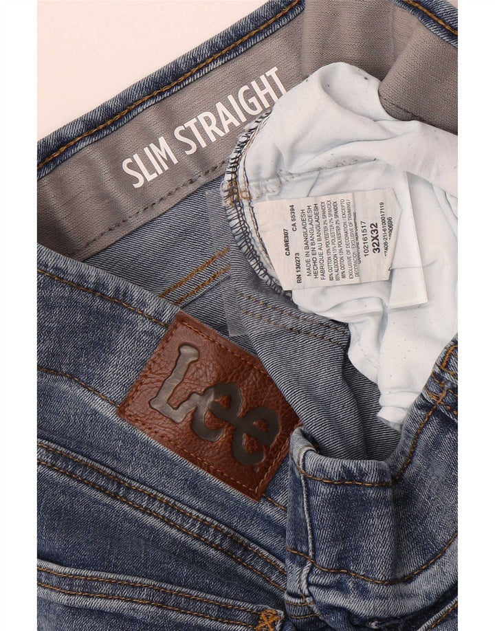 Lee Herren Slim Straight Jeans W32 L32 Blaue Baumwolle