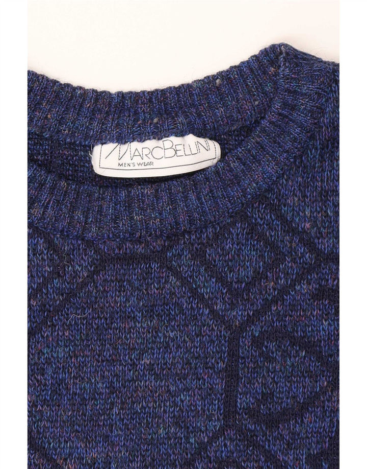 Vintage Herren Rundhalspullover Pullover XL Blau Geometrisch
