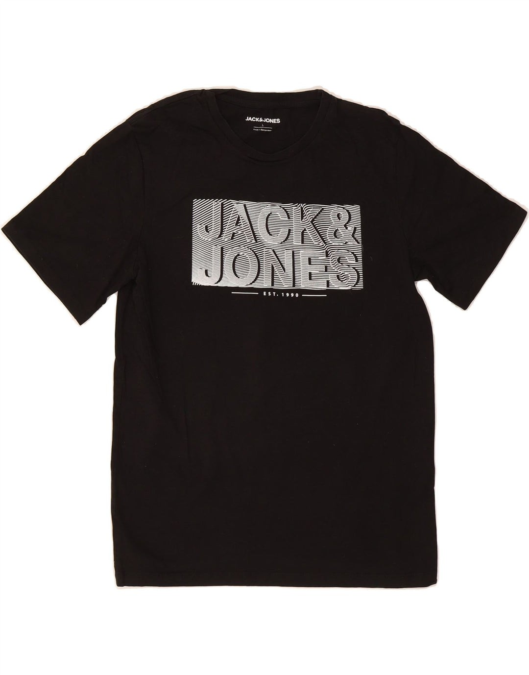 JACK & JONES Mens Graphic T-Shirt Top Large Black Cotton Vintage Jack & Jones and Second-Hand Jack & Jones from Messina Hembry 