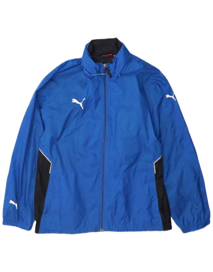 Puma Herren-Regenjacke mit Kapuze, UK 38, mittelblaues Colourblock-Nylon