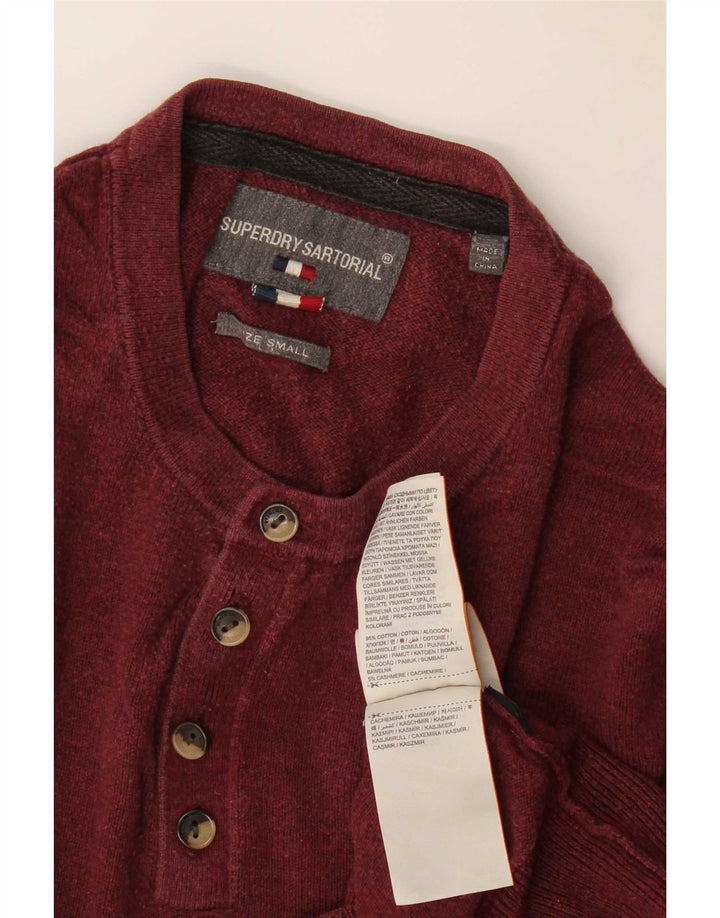 Superdry Herren-Pullover mit Knopfkragen, Größe S, Burgunderrot, Baumwolle