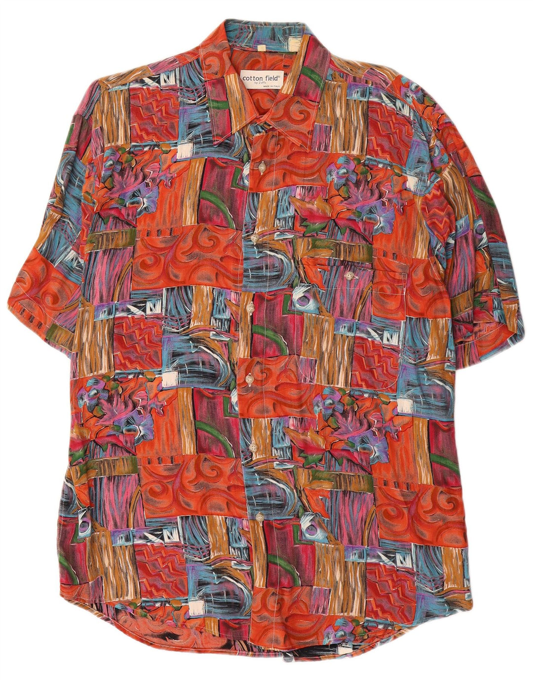 Vintage Herren Kurzarmshirt Mittelrot Patchwork