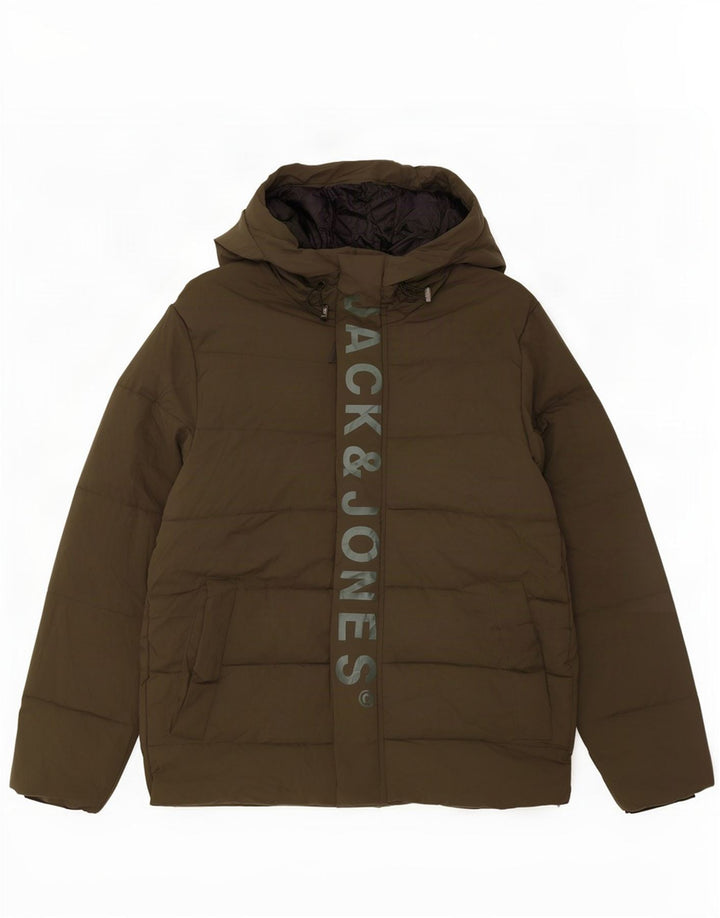 Jack & Jones Herren Graphic Hooded Wattierte Jacke UK 38 Mittelgrün