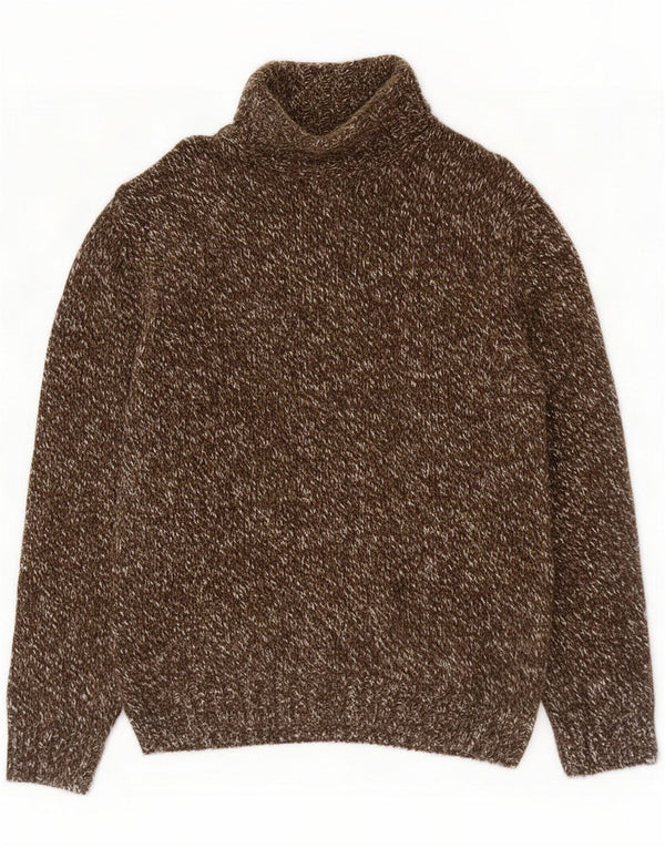 Vintage Mens Roll Neck Jumper Sweater Medium Brown Flecked