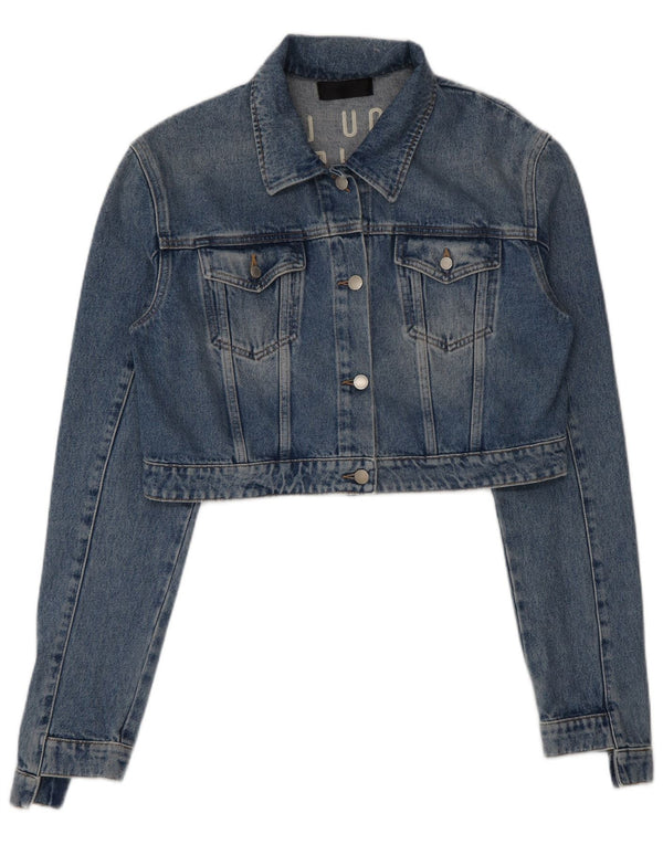 Gas Womens Crop Graphic Denim Jacke UK 18 XL Blaue Baumwolle