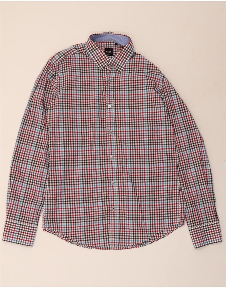 HUGO BOSS Herren Slim-Fit-Hemd aus mittelmehrfarbiger Gingham-Baumwolle