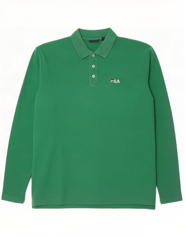 Fila Herren Langarm-Poloshirt XL, grüne Baumwolle