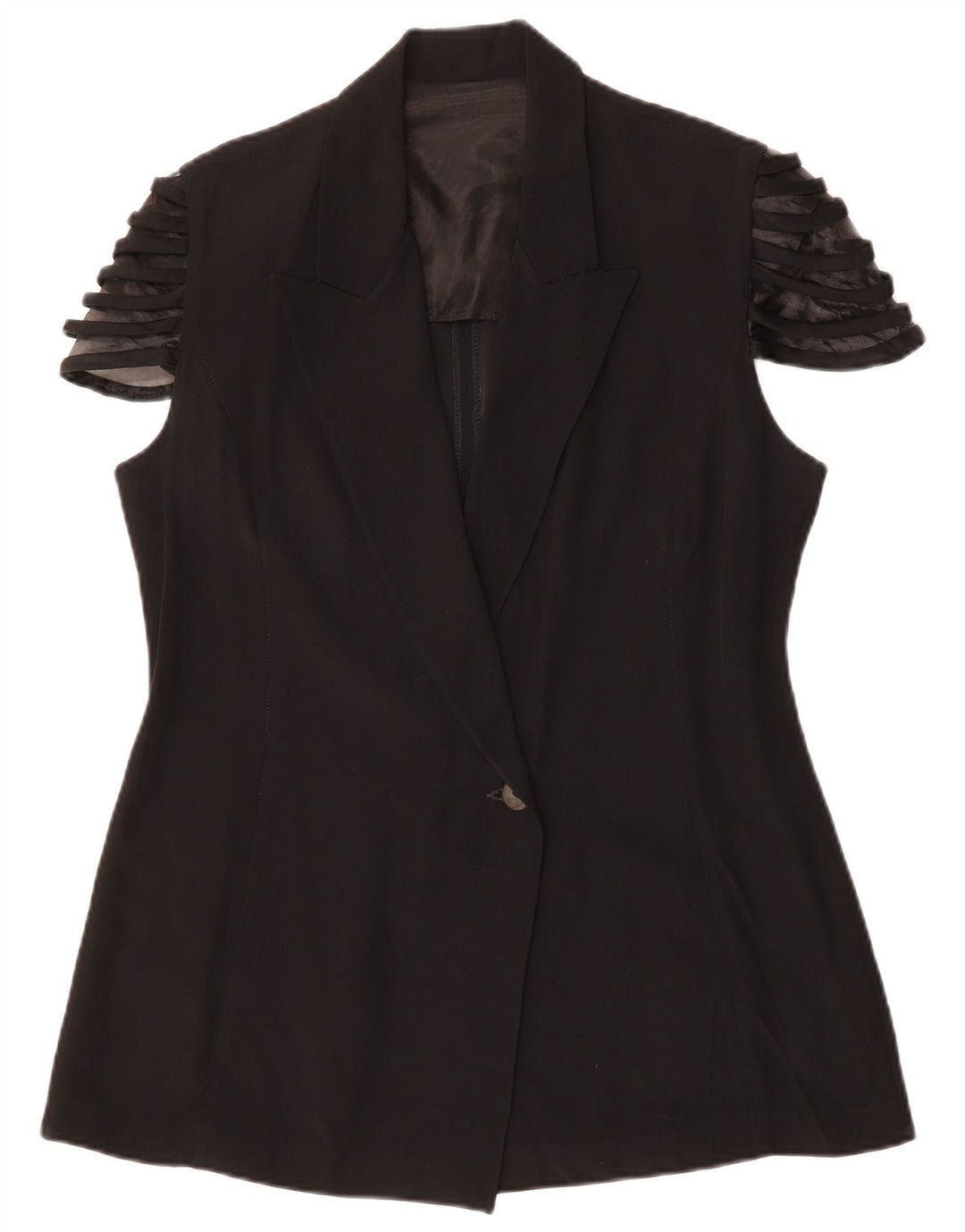 Vintage Damen Kurzarm 1 Knopf Blazer Jacke IT 48 XL Schwarz Acetat