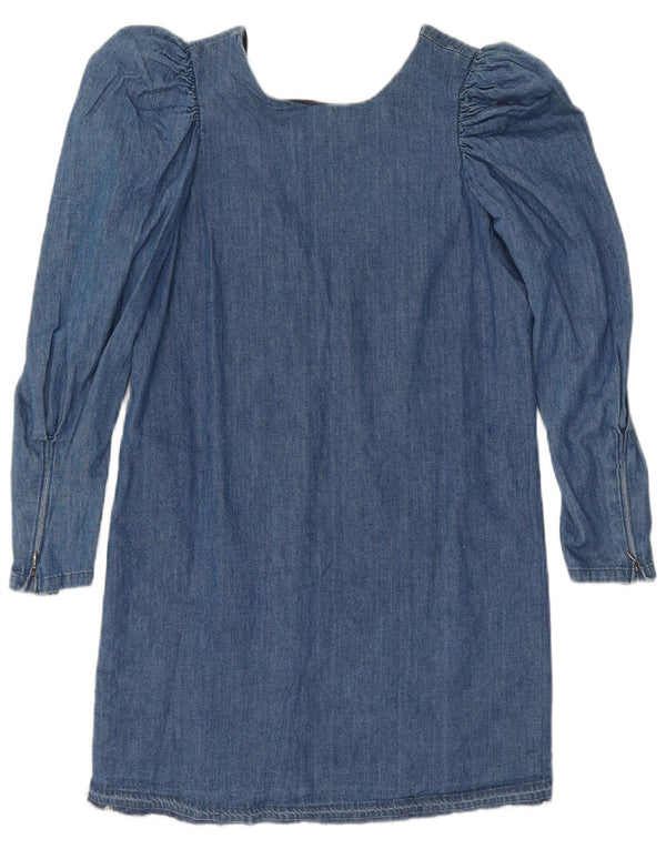 Vintage Damen Langarm Jeanskleid UK 12 Mittelblau