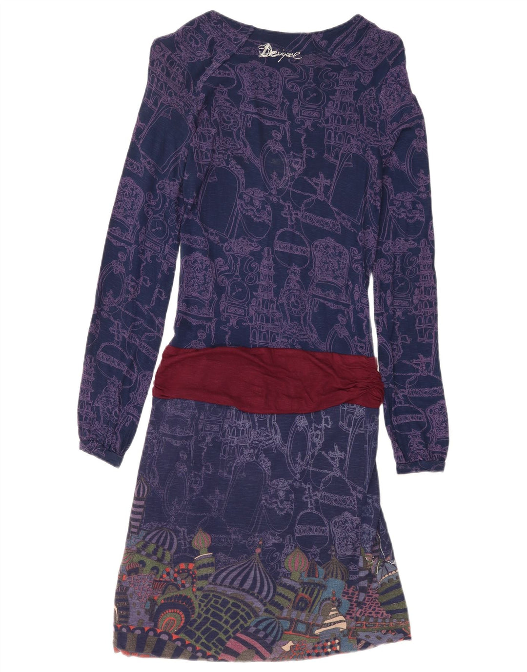 Desigual Damen Kleid mit abstraktem Muster und tiefer Taille, Gr. 8, Marineblau