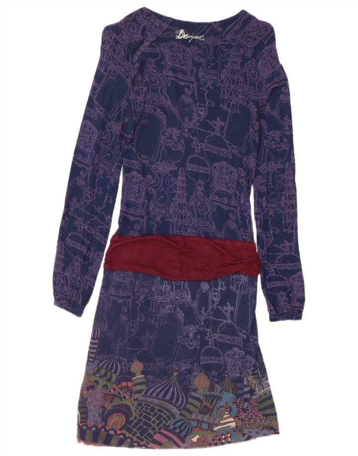 Desigual Damen Kleid mit abstraktem Muster und tiefer Taille, Gr. 8, Marineblau