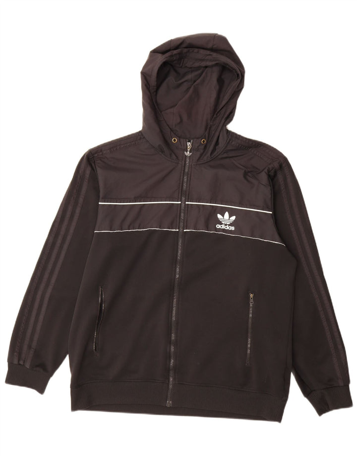 Adidas Herren-Kapuzenpullover mit Reißverschluss, groß, aus schwarzem Polyester