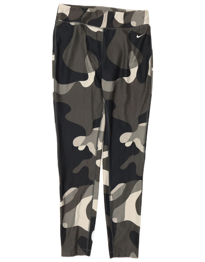 Nike Damen Dri Fit Leggings UK 14 Large Grau Camouflage Polyester
