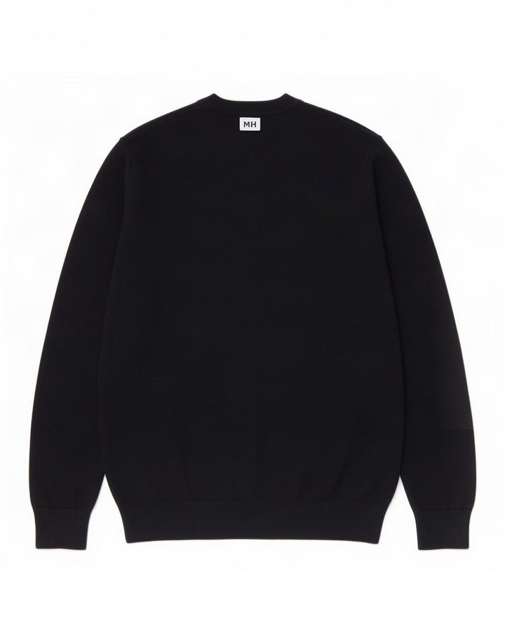 Marks & Spencer Herren-Pullover mit grafischem Rundhalsausschnitt, mittelschwarz, Baumwolle