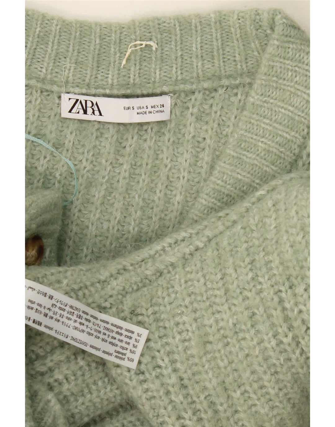 Zara Damen-Strickjacke in Übergröße, Gr. 10, klein, grün geflecktes Polyester