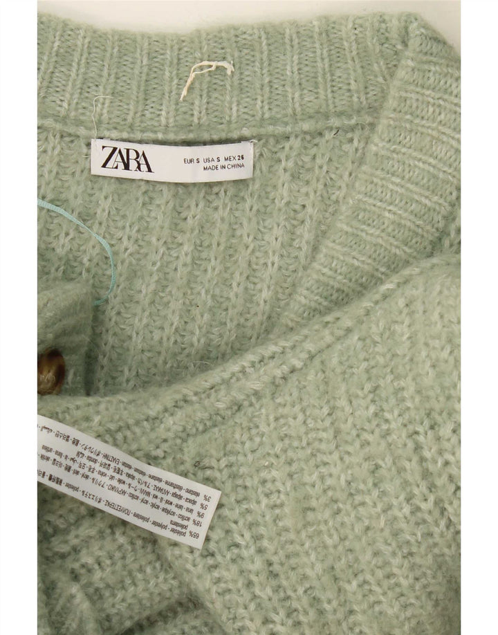 Zara Damen-Strickjacke in Übergröße, Gr. 10, klein, grün geflecktes Polyester