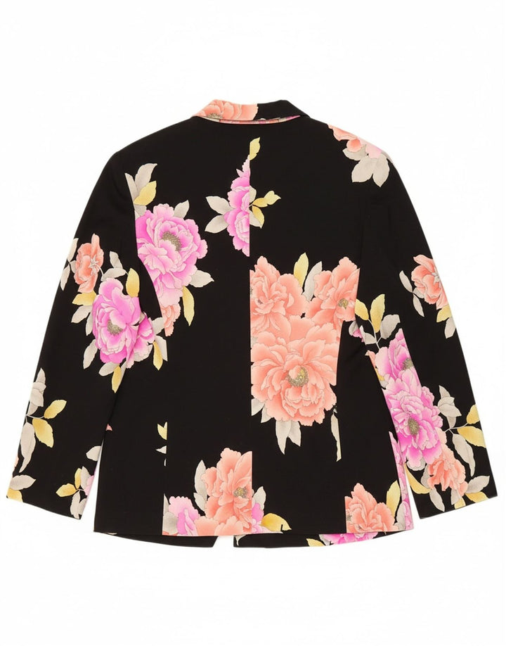 VINTAGE Womens 3 Button Blazer Jacket IT 50 XL Black Floral Polyamide Vintage Vintage and Second-Hand Vintage from Messina Hembry 
