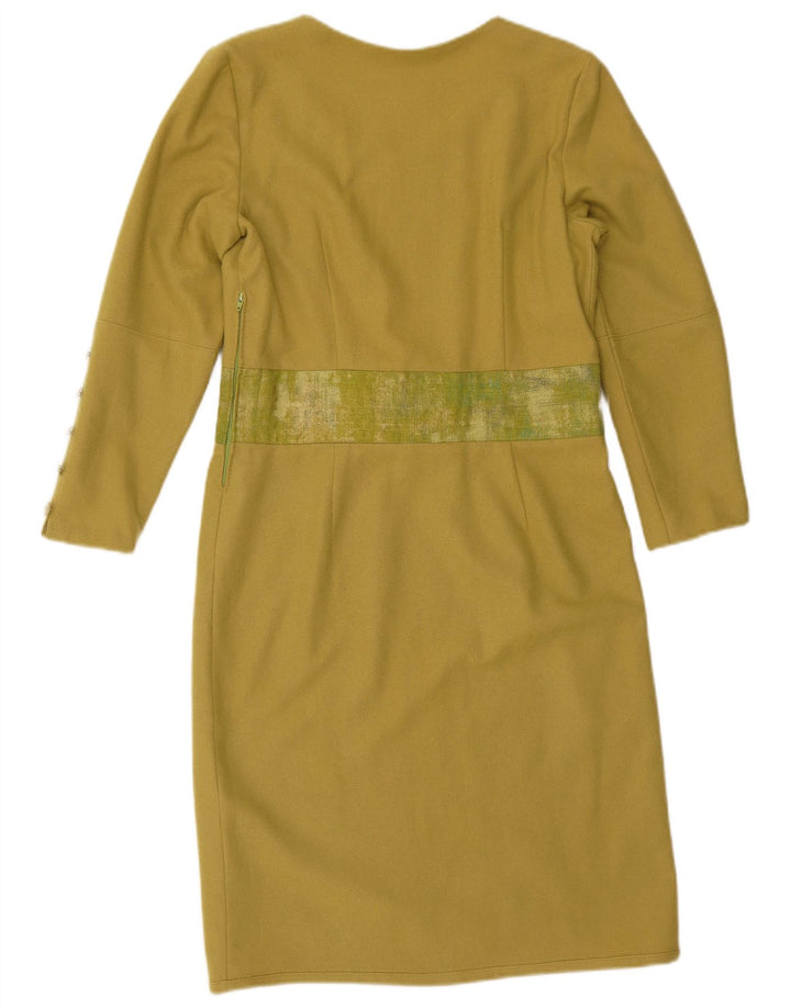 Vintage Damen Langarm-Etuikleid UK 12 Mittelgrün