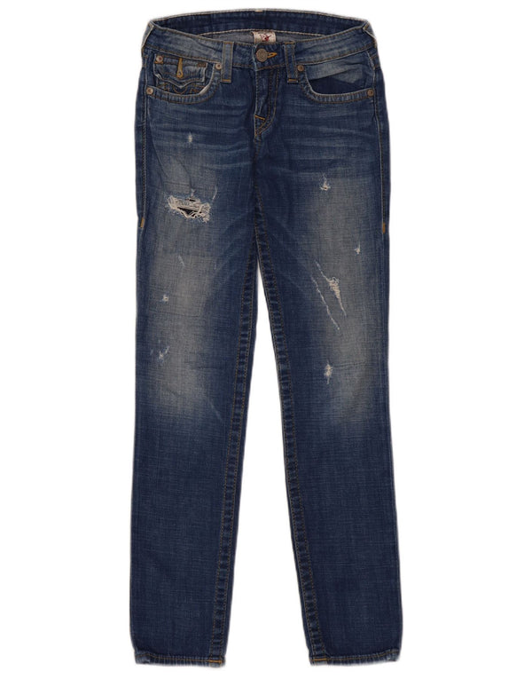 True Religion Distressed Slim-Jeans für Mädchen, 13–14 Jahre, W26 L29, blaue Baumwolle