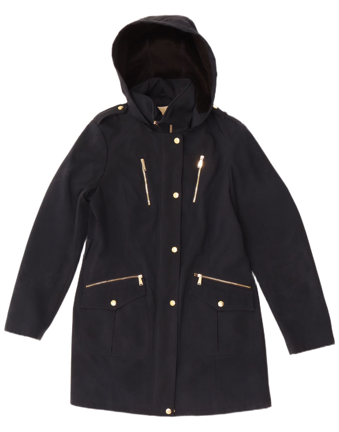 Michael Kors Damen-Militärmantel mit Kapuze, UK 14, mittleres Marineblau