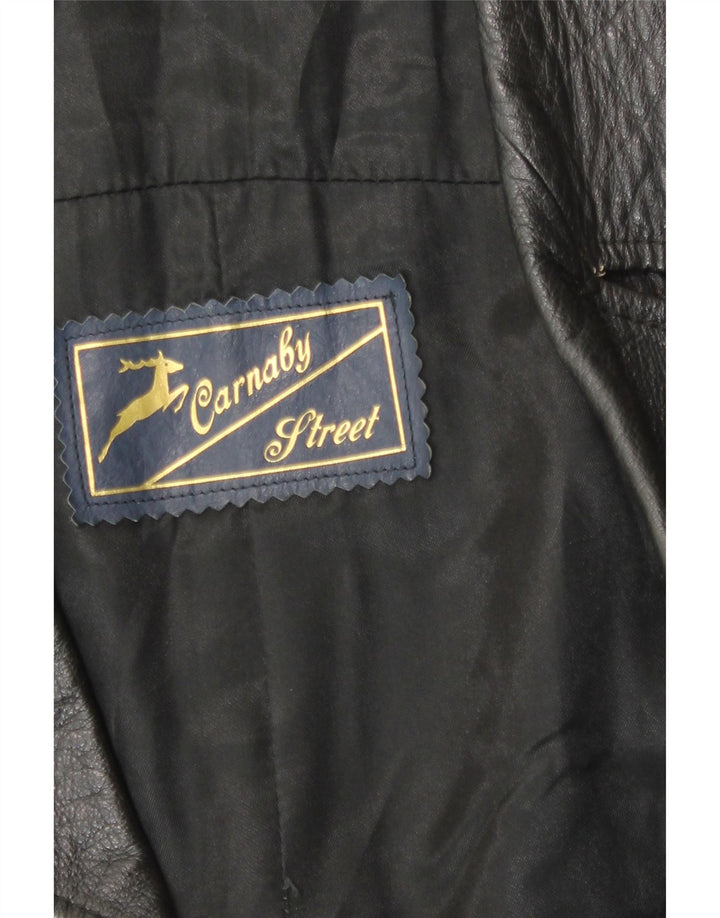 Carnaby Street Herren Zweireihige Lederjacke UK 38 Medium Schwarz
