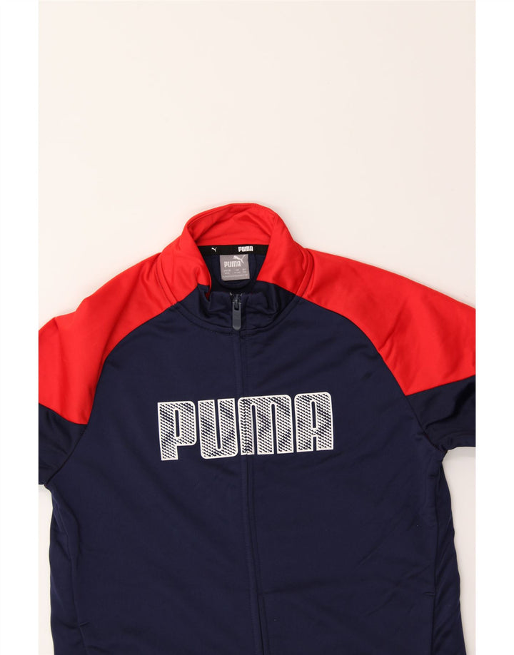 PUMA Boys Graphic Tracksuit Top Jacket 11-12 Years Navy Blue Colourblock Vintage Puma and Second-Hand Puma from Messina Hembry 