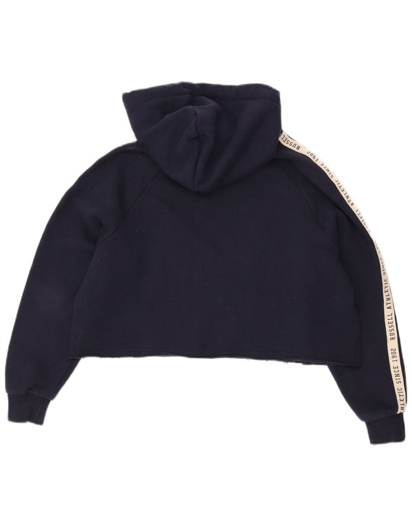Russell Athletic Damen Crop Graphic Hoodie Pullover UK 10 Small Marineblau