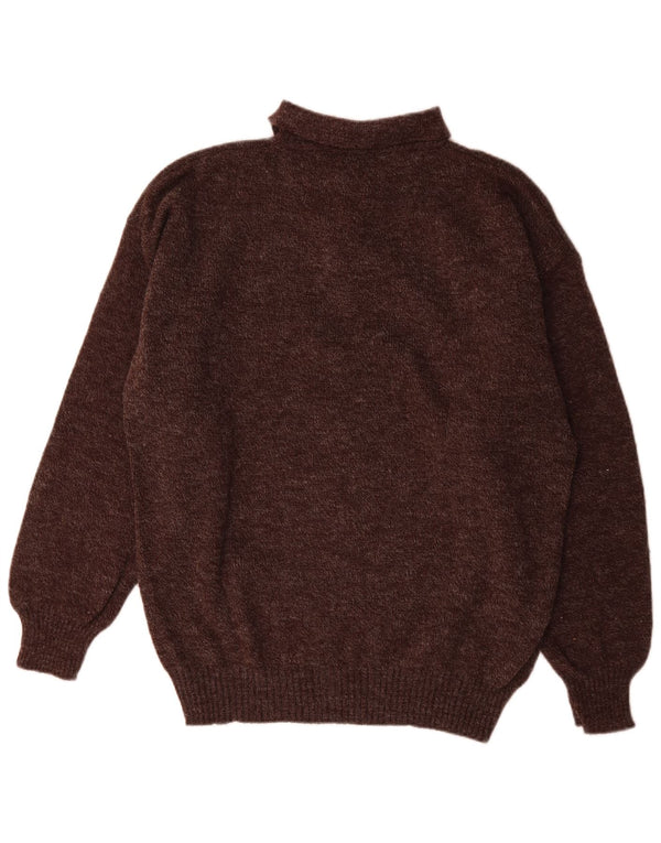 Vintage Mens Polo Neck Jumper Sweater IT 54 XL Brown Argyle/Diamond Wool