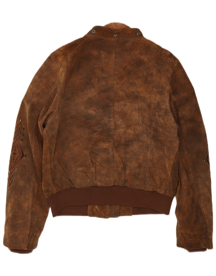 Conbipel Damen Wildleder-Bomberjacke IT 46 Großes beiges geometrisches Leder