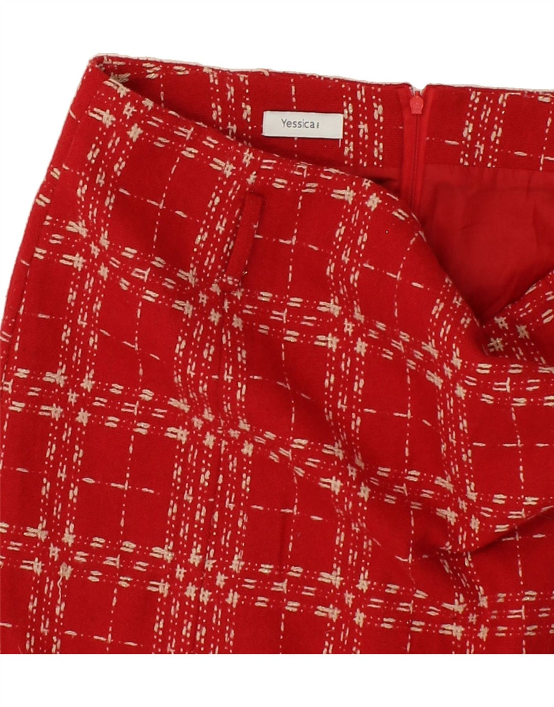 YESSICA Womens Straight Skirt IT 44 Medium W34 Red Check Polyester Vintage Yessica and Second-Hand Yessica from Messina Hembry 