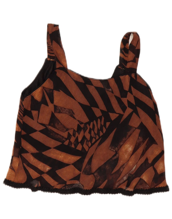 Vintage Damen Crop Cami Top UK 12 Mittelbraun Geometrisch