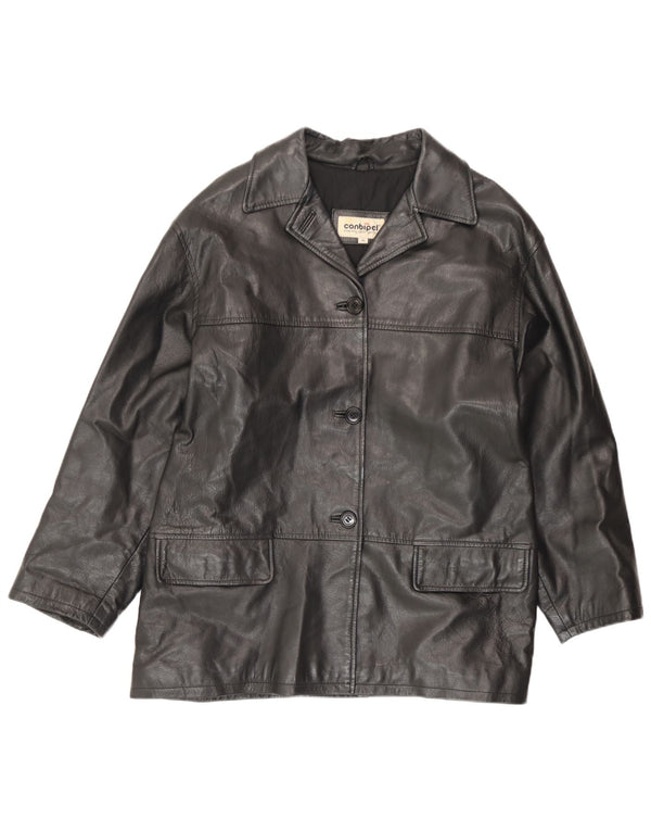 Conbipel Damen-Lederjacke mit lockerer Passform, Größe 46, großes schwarzes Leder