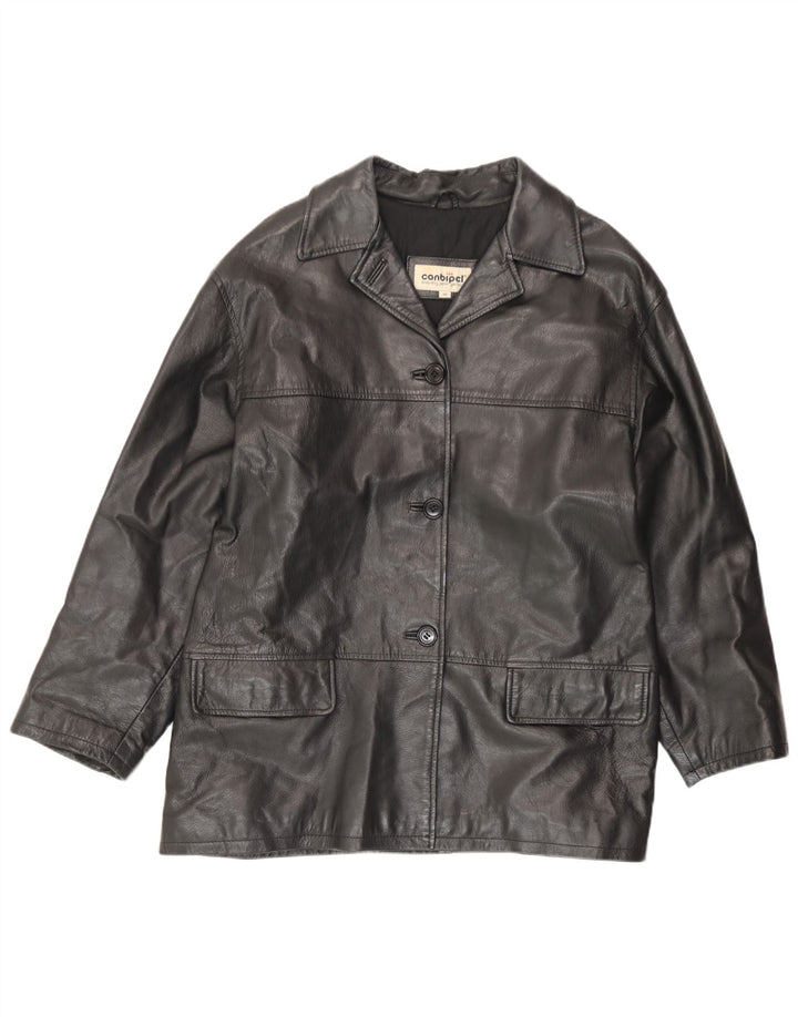 Conbipel Damen-Lederjacke mit lockerer Passform, Größe 46, großes schwarzes Leder