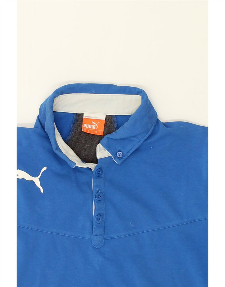 PUMA Mens Polo Shirt Medium Blue Colourblock Vintage Puma and Second-Hand Puma from Messina Hembry 