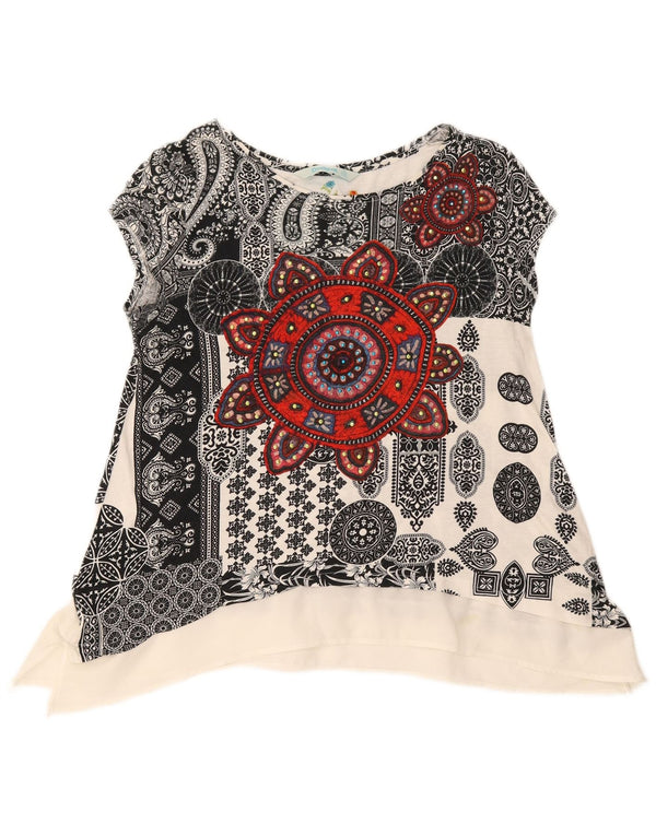 Desigual Damen Asymmetrisches Blusenoberteil UK 12 Mittelweiße Paisley-Baumwolle