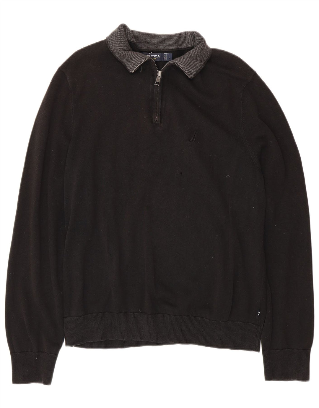 NAUTICA Herren-Pullover mit Reißverschluss am Hals, groß, aus schwarzer Baumwolle