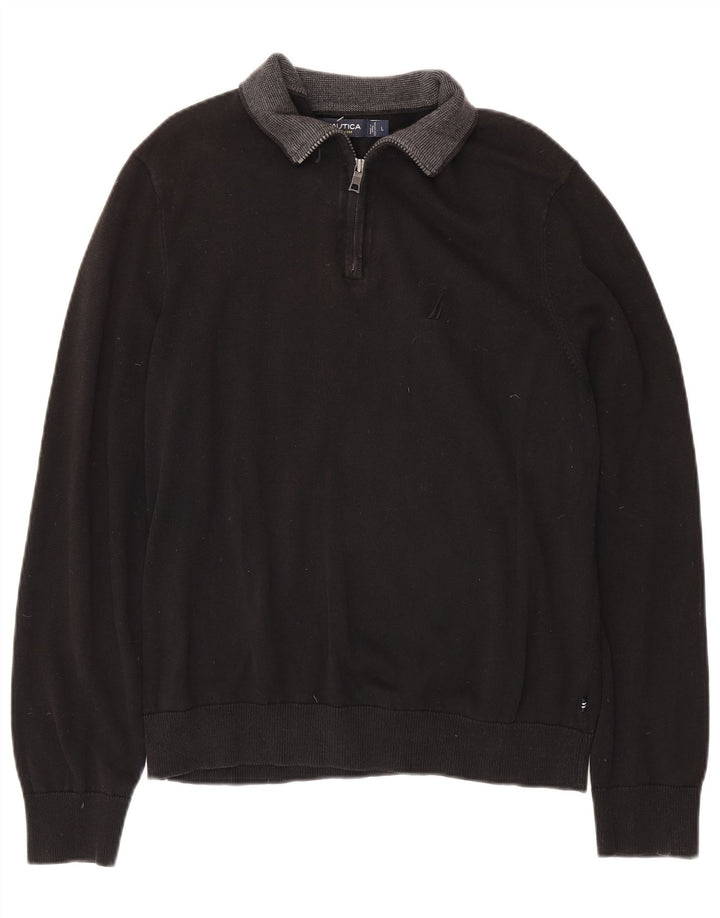 NAUTICA Herren-Pullover mit Reißverschluss am Hals, groß, aus schwarzer Baumwolle