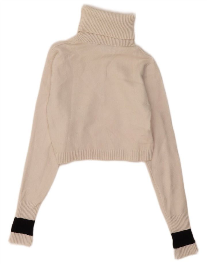 Zara Damen Crop Rollkragenpullover Pullover UK 12 Mittelweiß Farbblock