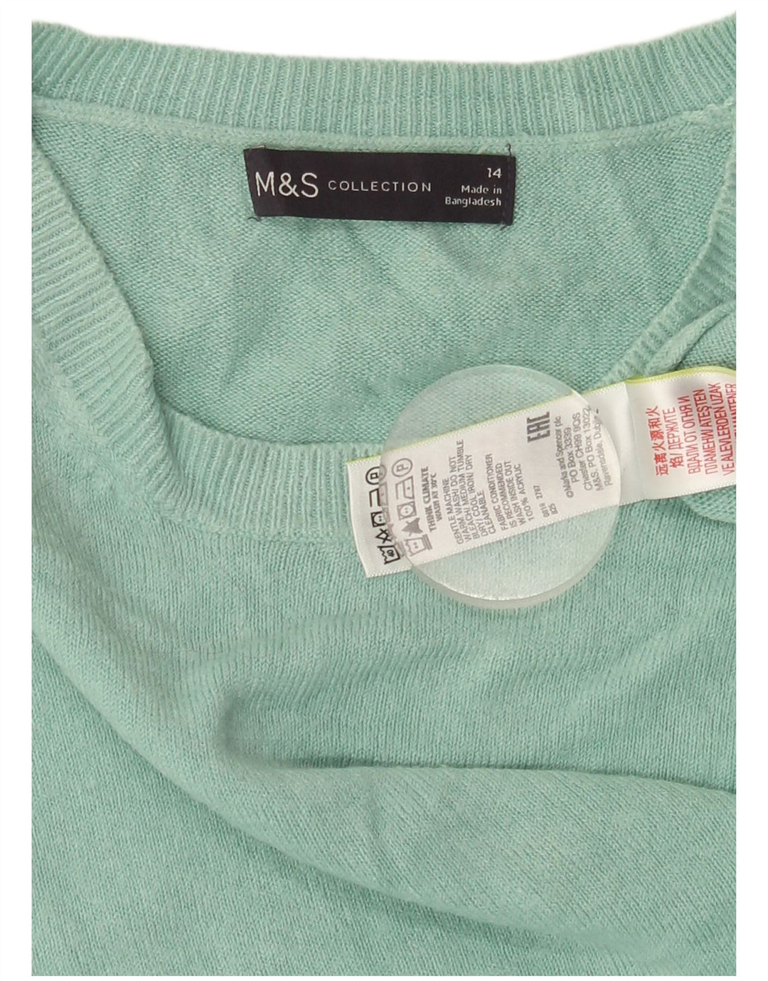 MARKS & SPENCER Womens Crew Neck Jumper Sweater UK 14 Medium Green Acrylic