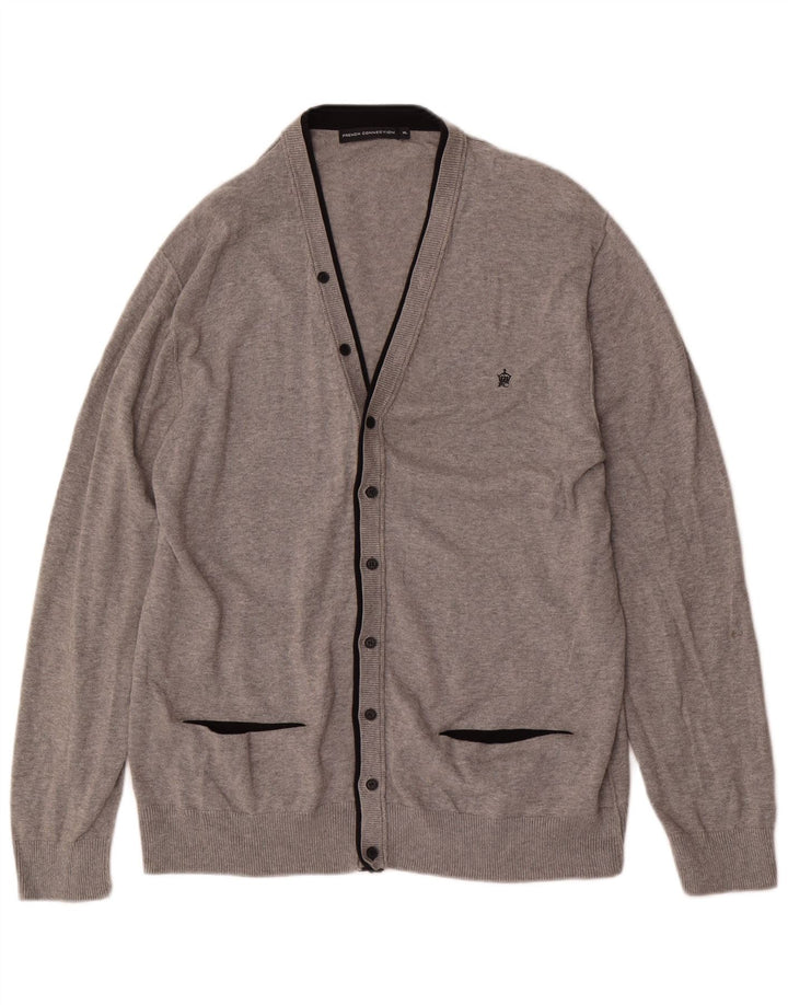 French Connection Herren-Strickjacke XL aus grauer Baumwolle