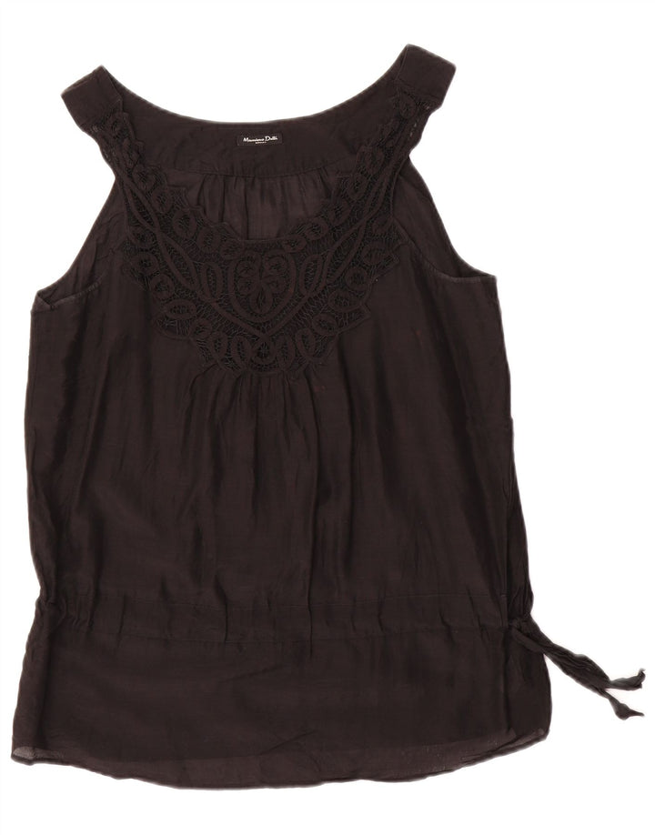 MASSIMO DUTTI Damen Ärmelloses Blusenoberteil UK 18 XL Schwarze Baumwolle