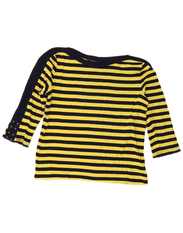 Chaps Womens Classics Top 3/4 Ärmel UK 16 Large Gelb gestreift Baumwolle