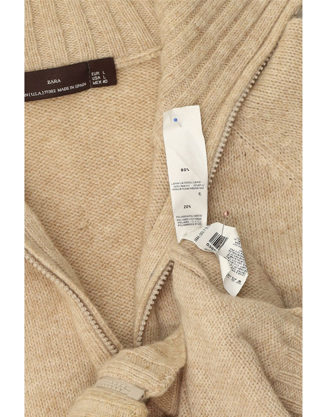 Zara Herren-Cardigan-Pullover, große beige Wolle