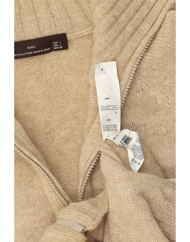 Zara Herren-Cardigan-Pullover, große beige Wolle