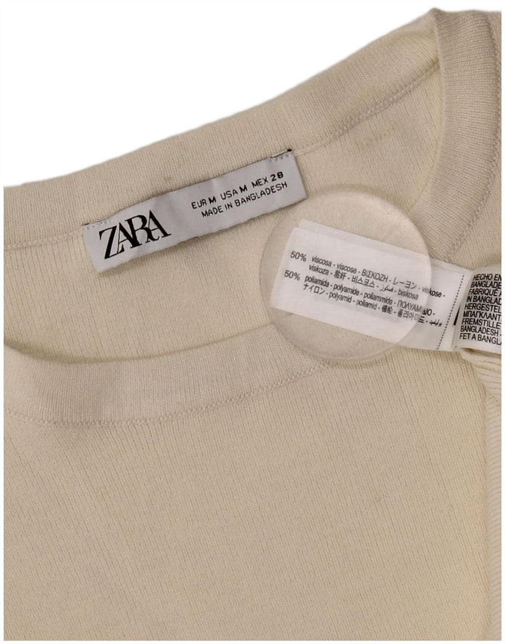 Zara Damen Übergroßes T-Shirt-Oberteil UK 14 Mittelweiße Viskose