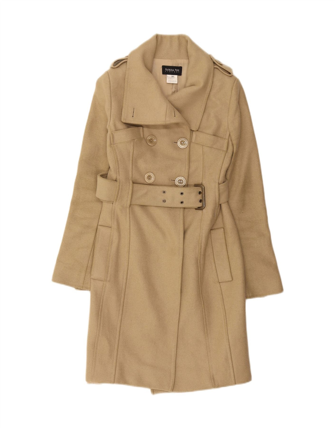 Patrizia Pepe Damen-Militär-Zweireihermantel IT 40 Small Beige Wolle